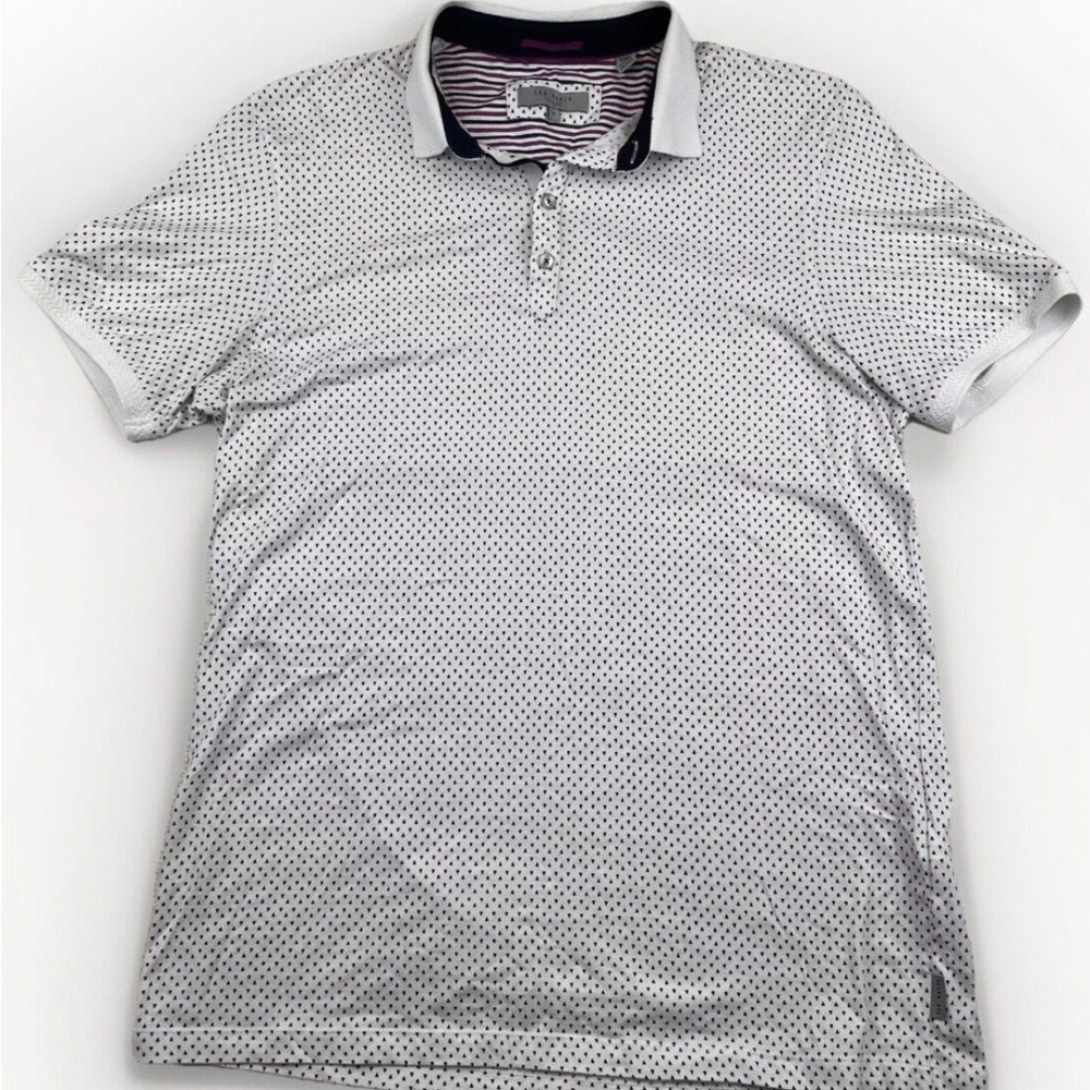 Ted Baker London Polo Mens Size 4 White-Black Geometric Print Casual Golf Preppy